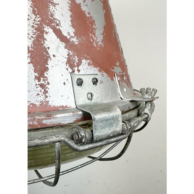 Gray Industrial Cage Factory Pendant Lamp with Glass Cover from Mesko, 1970s For Sale - Image 8 of 18