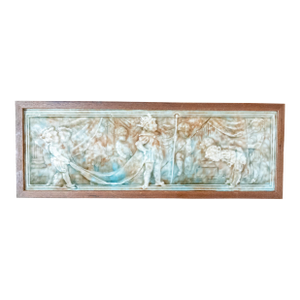 Early 20th Century English Ceramic Porcelain Tile Plaque of Children's Coronation