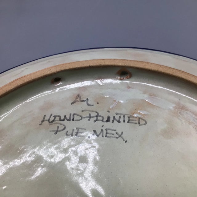 Ceramic Vintage Talavera Hand Painted Serving Plates Made in Puebla Mexico - a Pair For Sale - Image 7 of 13