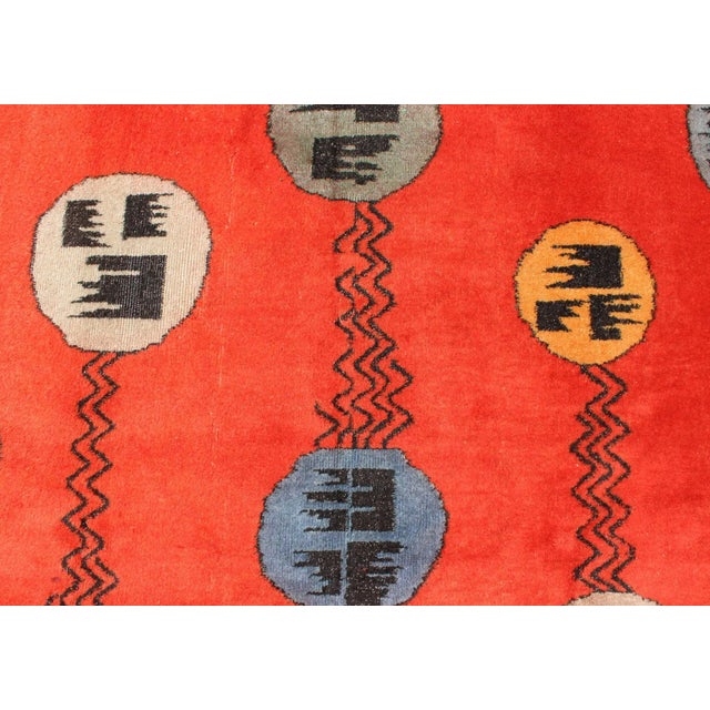 Art Deco Design Vintage Turkish Rug With Circular Motifs in Orange Red Colors For Sale - Image 10 of 13