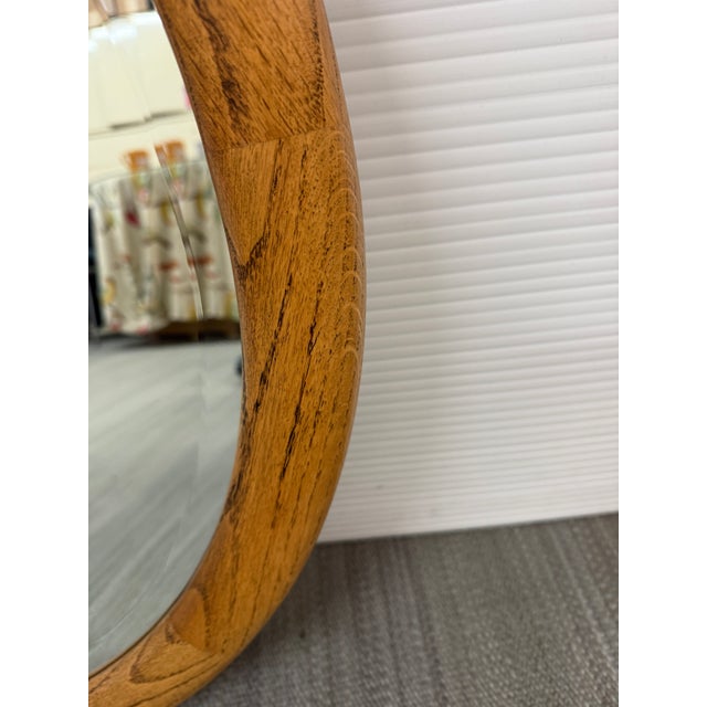 Vintage Round Oak Framed Wall Mirror For Sale - Image 4 of 12