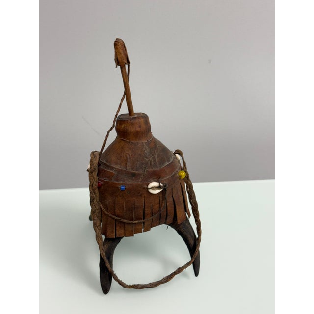 Handcrafted Nubian/Egyptian Leather Kohl Eyeliner Jar With Cowrie Shells For Sale - Image 4 of 12