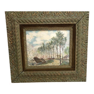 Original Landscape Painting in Antique Frame For Sale