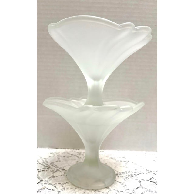 Rustic European Vintage Italian Frosted Glass Pedestal Berry Bowls or Candleholders, Set of Two For Sale - Image 3 of 8