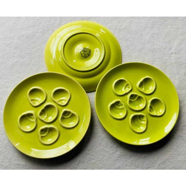 Metal 1950s French Chartreuse Porcelain Escargot Plates With Silverplate Forks & Tongs - 7 Piece For Sale - Image 7 of 8