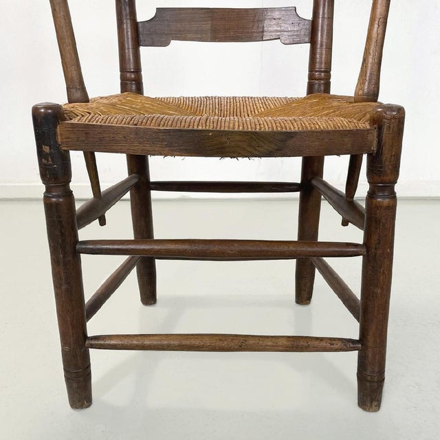 French Wood Oak and Straw Chair with Armrests Decorations, 1890s For Sale - Image 17 of 18