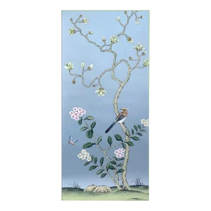 36" *70" , French Chinoiserie Hand-Painted Blue Panel