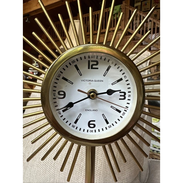 1990s Vintage Victoria Queen England Starburst Marble Base Clock For Sale - Image 5 of 8