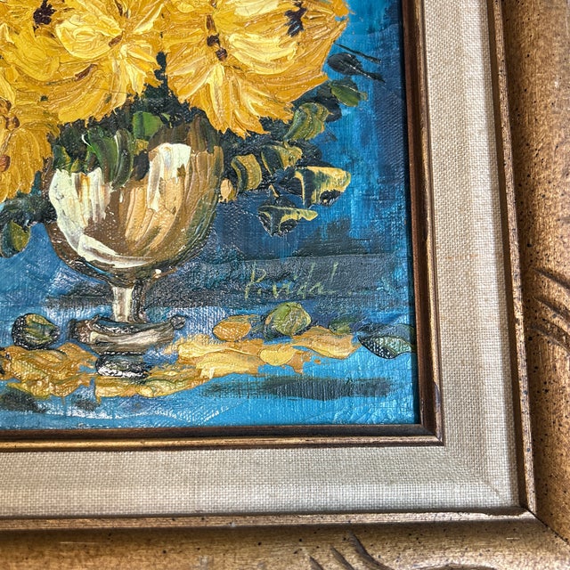 Impressionist 1970’s Original Impressionist Yellow Floral Still Life Painting For Sale - Image 3 of 5