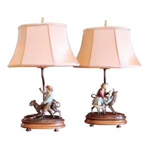 Pair of Continental Tôle Figure Lamps With Whippets