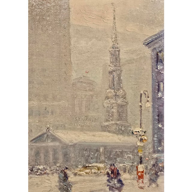 Johann Berthelsen -St. Paul Chapel in the Snow -New York City-1930s Oil Painting For Sale In Los Angeles - Image 6 of 11