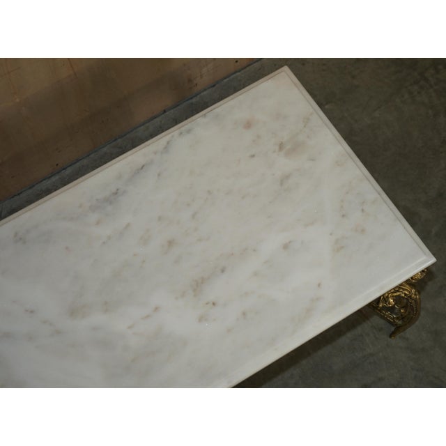 Italian Brass & Carrara Marble Coffee Table with Thick Cut Top, 1880s For Sale - Image 14 of 18
