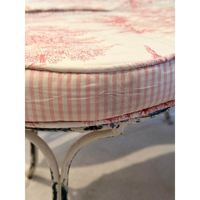 Vintage Wrought Iron Children’s Benches With Custom Toile Cushions - A Pair For Sale - Image 14 of 14