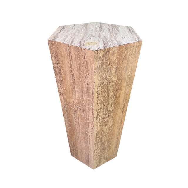 Wood Mid 20th Century Postmodern Faux Travertine Laminate Pedestals - A Pair For Sale - Image 7 of 12