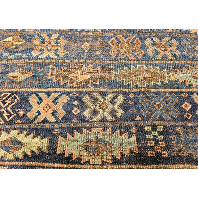 Antique Caucasian Shahsavan Tribal Rug, Hand-Knotted Wool, Geometric Pattern, Navy & Green, 5x6 For Sale - Image 12 of 16