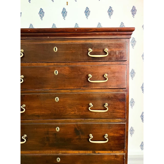 Antique Early 1800s New England Neoclassical Cherry Chest of Drawers, Former Top of a Chest on Chest. For Sale - Image 4 of 14