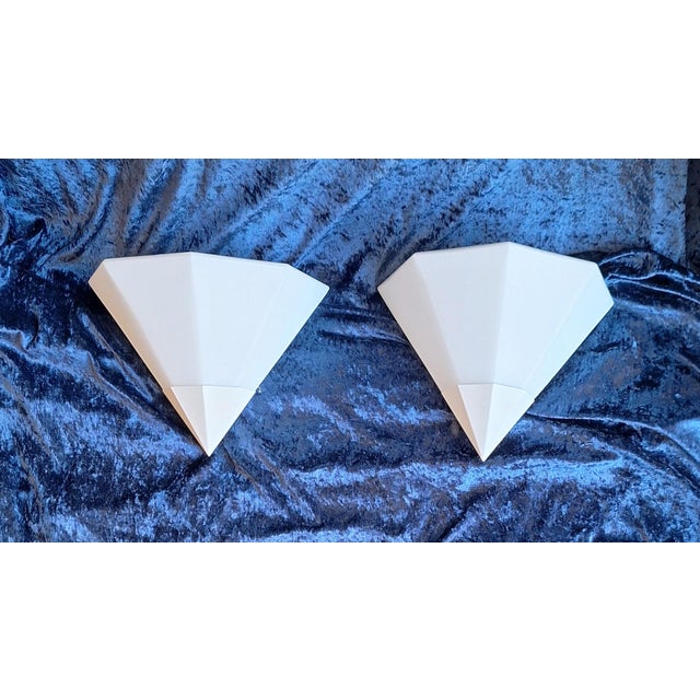 Vintage Flat Wall Lamps in Opaque White Glass and White Metal Mount from Glashütte Limburg, 1980s, Set of 2, in Very Good...