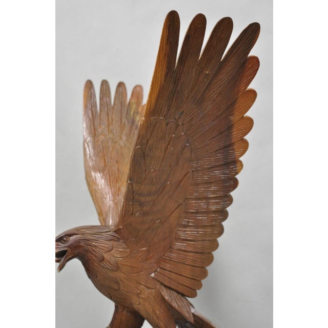 Vintage Black Forest 24" Hand Carved Wood Bald Eagle Figure Statue Sculpture For Sale - Image 4 of 18