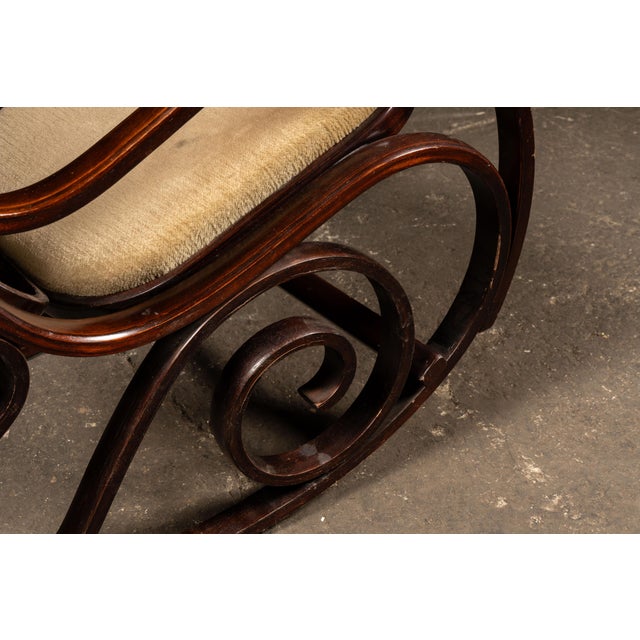 Antique Thonet-Style Bentwood Rocking Chair With With Upholstered Seating For Sale - Image 9 of 13