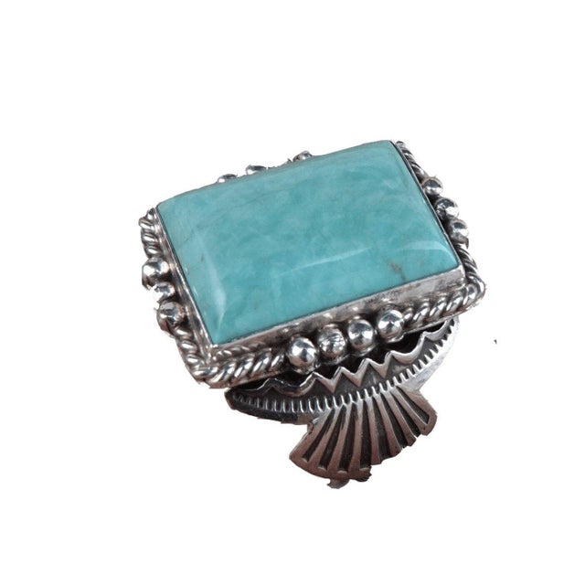 sz 11.75 Sterling Turquoise Calladito Navajo ring top measures 25.7MM BY 21MM WIDE 14 grams in excellent estate condition.