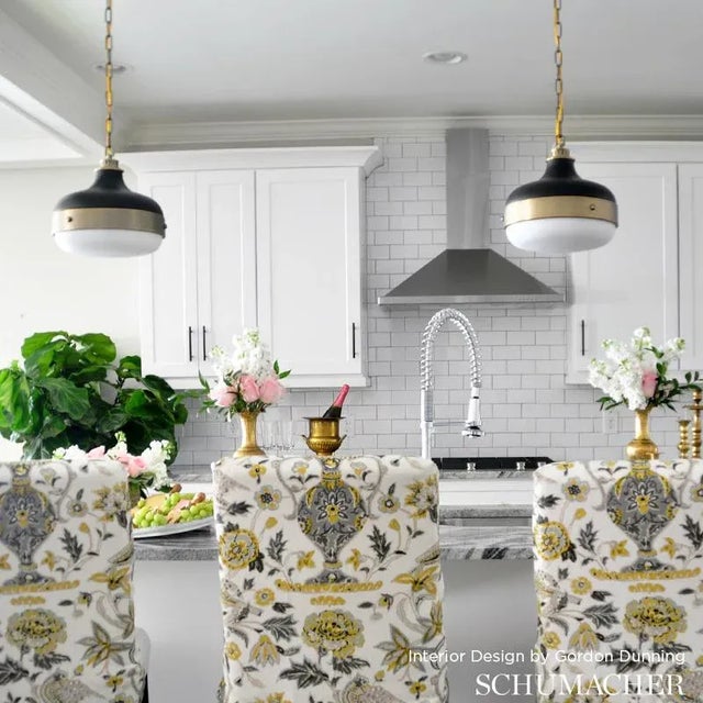 Derived from a hand-block print from the 1930s, this pattern features vases overflowing with flowers and songbirds in a...