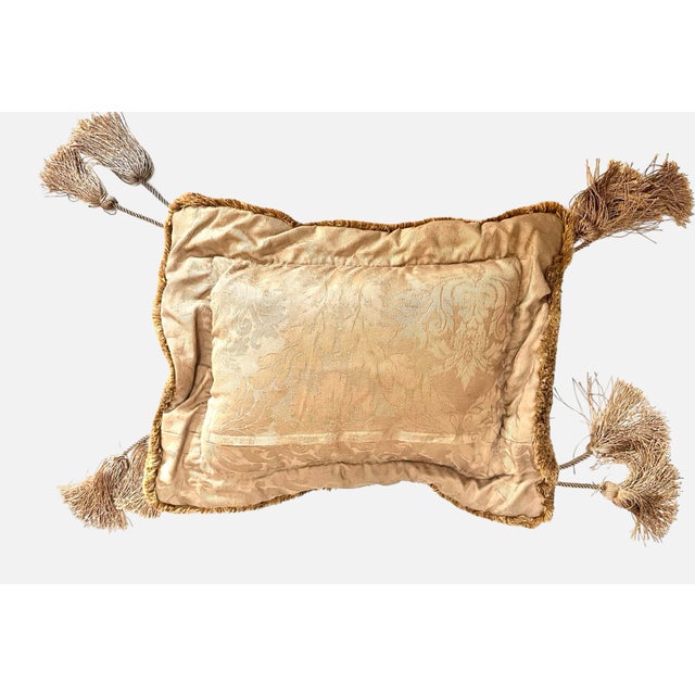 Rare stunning rust and Goldtone tapestry custom pillow with wildlife design and for corner tassels Dogs, wild boar, tiger...