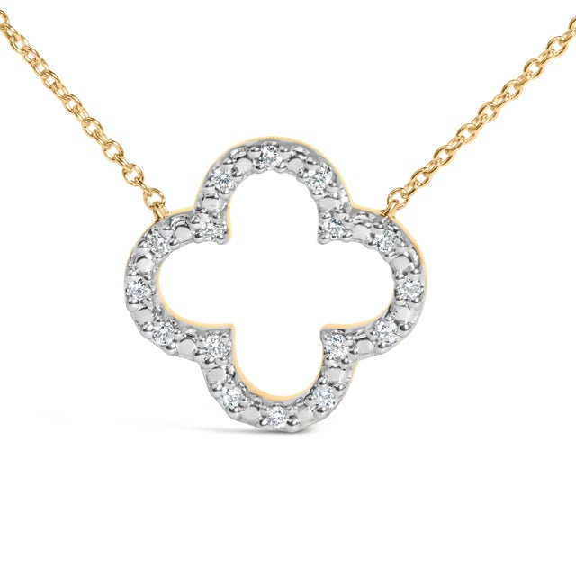 Contemporary Gold Vermeil 1/10 Cttw Diamond Clover Pendant Necklace For Sale - Image 3 of 4
