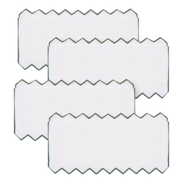 Gernika Green Linen Cocktail Napkins by Los Encajeros, Set of 4 For Sale