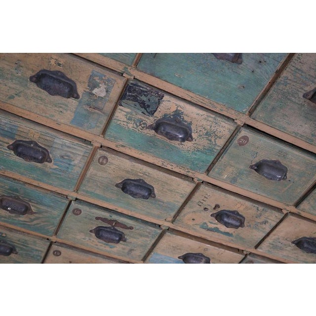 Wood Large Industrial French Painted Pine Hardware Store Cabinet, 1950s For Sale - Image 7 of 18