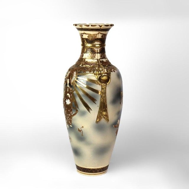 Ceramic Antique Japanese Meiji Satsuma Figural Gilt Pottery Vase C1900 For Sale - Image 7 of 10