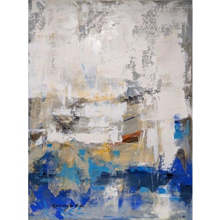Original Blue White Brown Gray Red Abstract Art on Gallery Wrap Canvas. For Sale