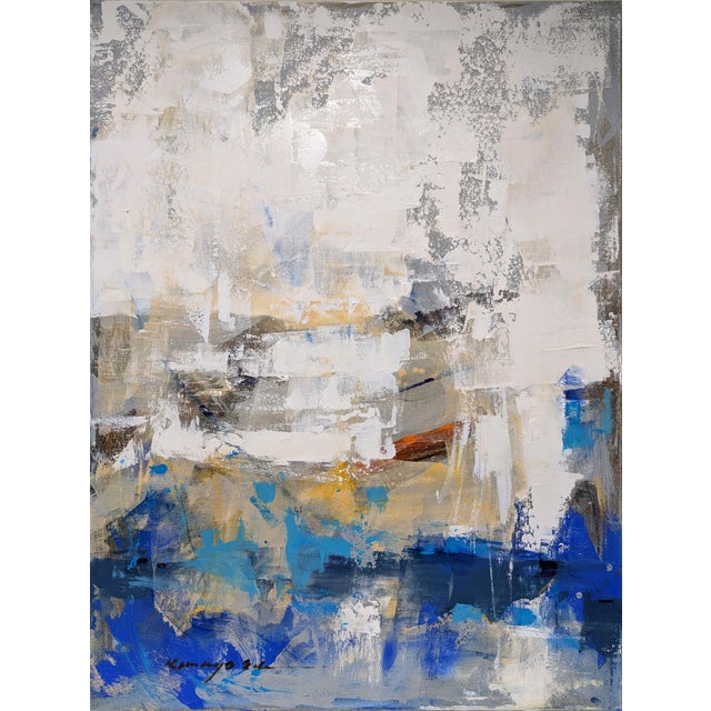 Original Blue White Brown Gray Red Abstract Art on Gallery Wrap Canvas. For Sale