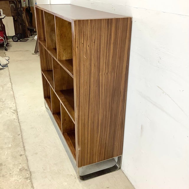 Modern Zebrawood Cubby Shelf With Chrome Sled Base, Fits Vinyl Records For Sale - Image 9 of 18