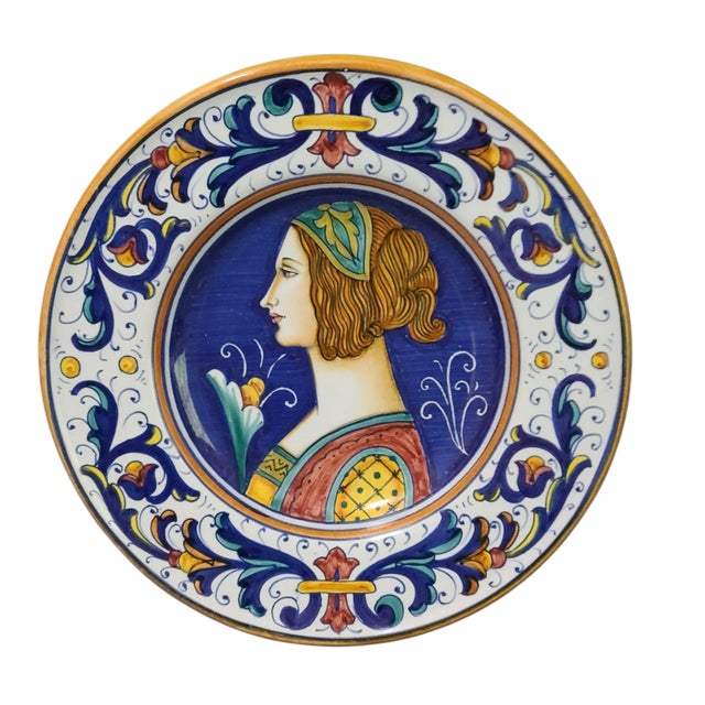 Vintage Italian Deruta Majolica Painted Renaissance Portrait Decorative Plate #3 For Sale - Image 9 of 9