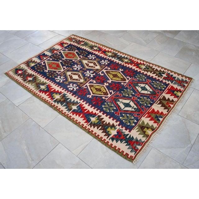 Vintage Handwoven Turkish Kilim Flat Weave Rug – Boho Farmhouse Decor – Collector’s Anatolian Piece – 3′8″ X 5′10″ For Sale - Image 13 of 14
