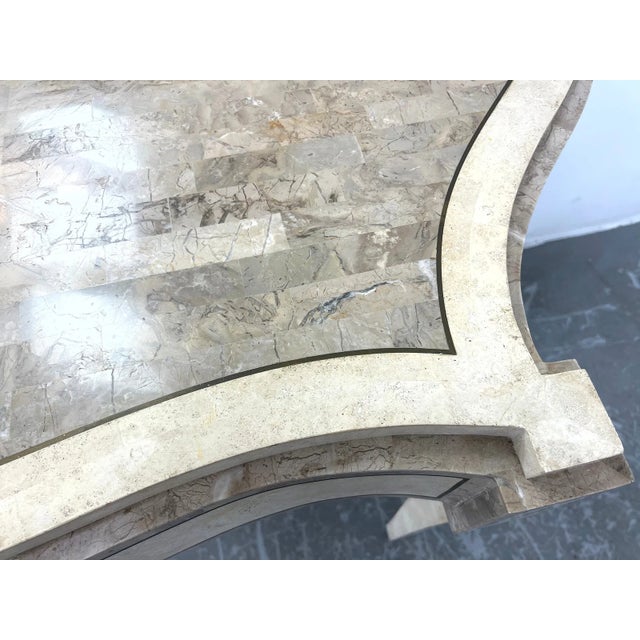 1970s Italian Postmodern Travertine Tesserae Console Table With Matching Mirror and Brass Trim For Sale - Image 9 of 12