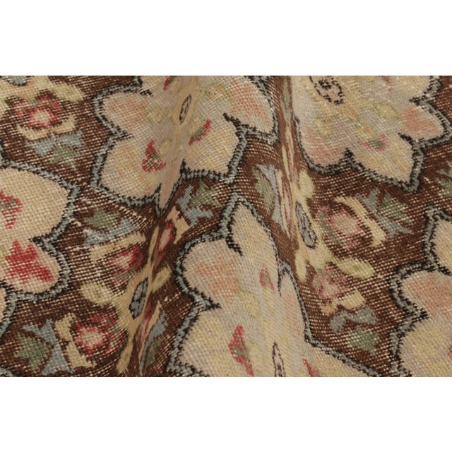 Textile Vintage Distressed Runner Rug, Faded Brown Botanical Medallions - Rug & Kilim For Sale - Image 7 of 8