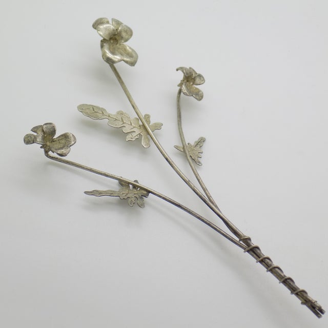 Vintage Italian Handmade Genuine Silver Orchid Branch Long Miniature, 1950s For Sale - Image 3 of 13