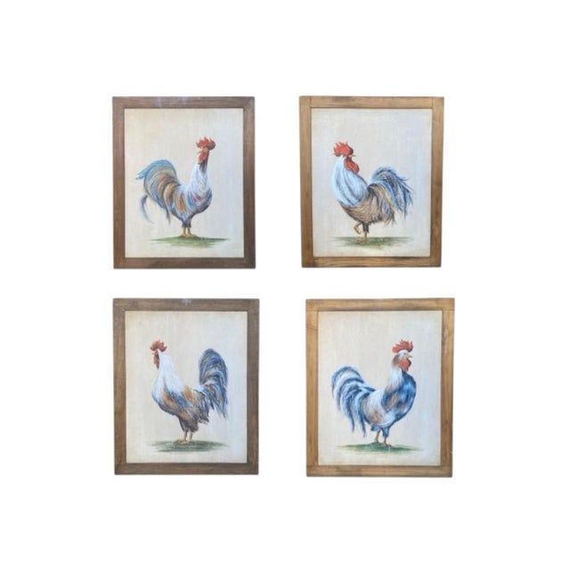 Roosters, 1920s, Oil Paintings on Panel, Framed, Set of 4 For Sale - Image 10 of 10
