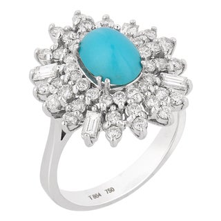 Vintage Persian Turquoise Diamond 18k Yellow Gold Cocktail Ring, Size 7.5 For Sale