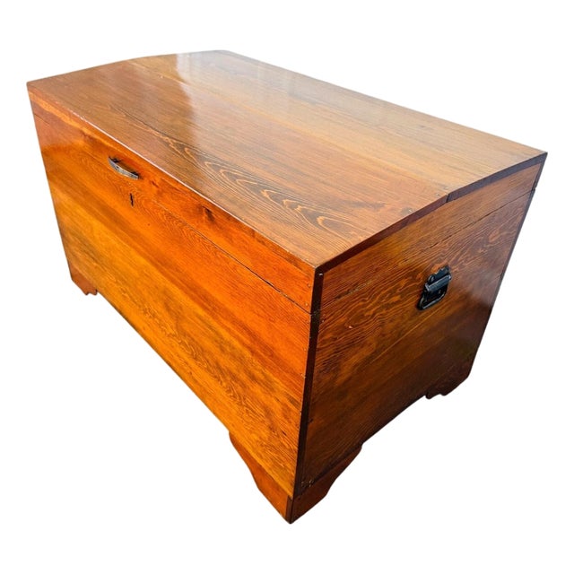 Vintage Wooden Hope Chest W/ Yale Lock – Solid Wood Blanket Chest on Casters For Sale