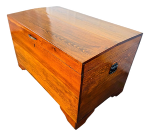 Vintage Wooden Hope Chest W/ Yale Lock – Solid Wood Blanket Chest on Casters