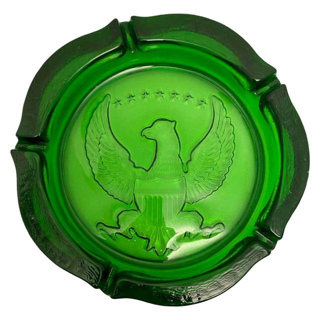 Vintage Green Indiana Glass Ashtray Eagle Shield Stars For Sale