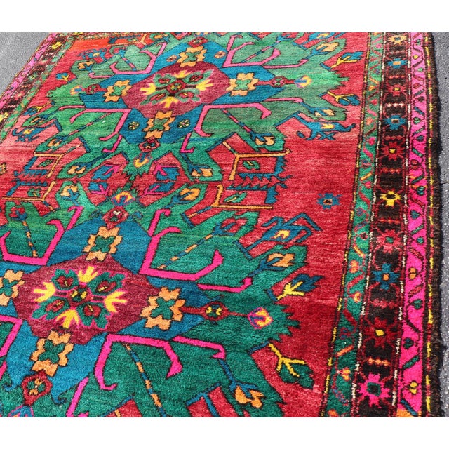 Vintage Large Caucasian Kazak Rug With Green Medallions on Red Field 5'8 X 10'7 For Sale In Atlanta - Image 6 of 15