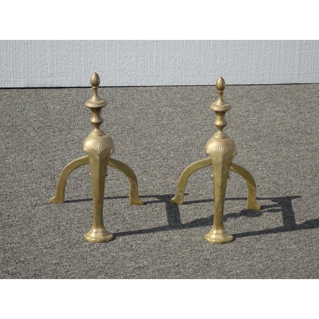 1950s Vintage French Country Brass Fireplace Andirons For Sale - Image 5 of 13