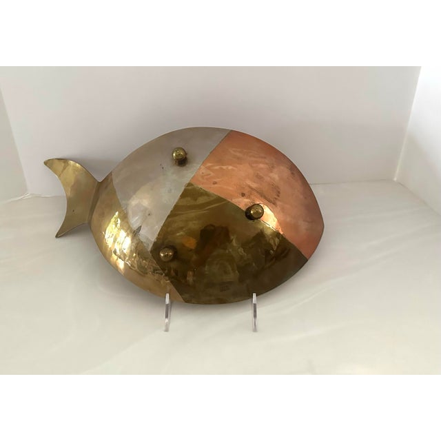 Stunning MCM Metals Casados mixed metals fish bowl. Copper, brass and alpaca, measuring 16” x 8.25” x 5”. Footed ball...
