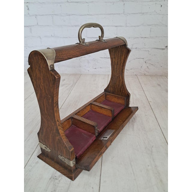 Antique Tantalus with Three Decanters in Oak and Brass, 1880, Set of 3 For Sale - Image 12 of 18