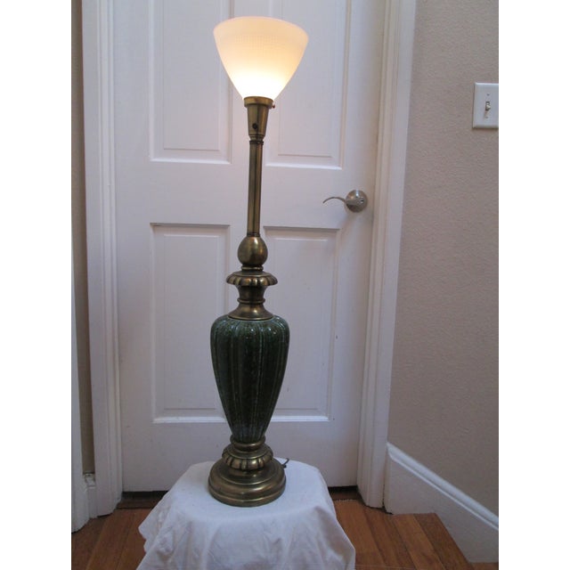 1960s Rembrandt Emerald Green Tall Lamp With Glass Shade For Sale - Image 5 of 11