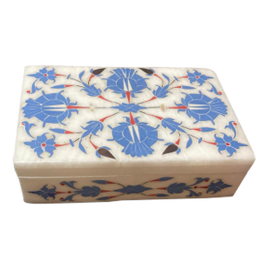 Gorgeous Marble W Lapis Lazuli Inlay 4”x6”x1” Jewelry Casket