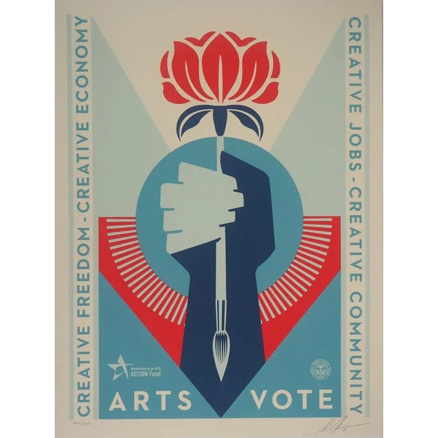 Shepard fairey aka obey giant (1970) arts for vote original color screen print signed and dated 2020 in pencil on vellum...
